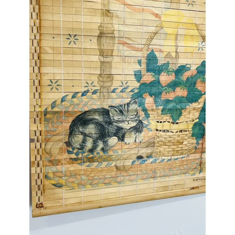 Giftco Bamboo Scroll Calendar 1987 Double Sided Wall Hanging Kitty Cat 32